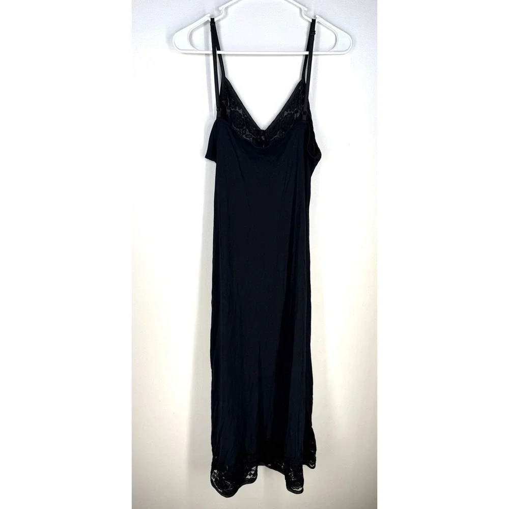 IVY & ANNABELLE INTIMATES BLACK NIGHTGOWN CHEMISE XL Buttons Long Modal Stretch